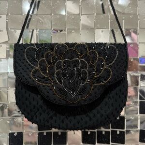 vintage partners mervyns black beaded shoulder / crossbody bag